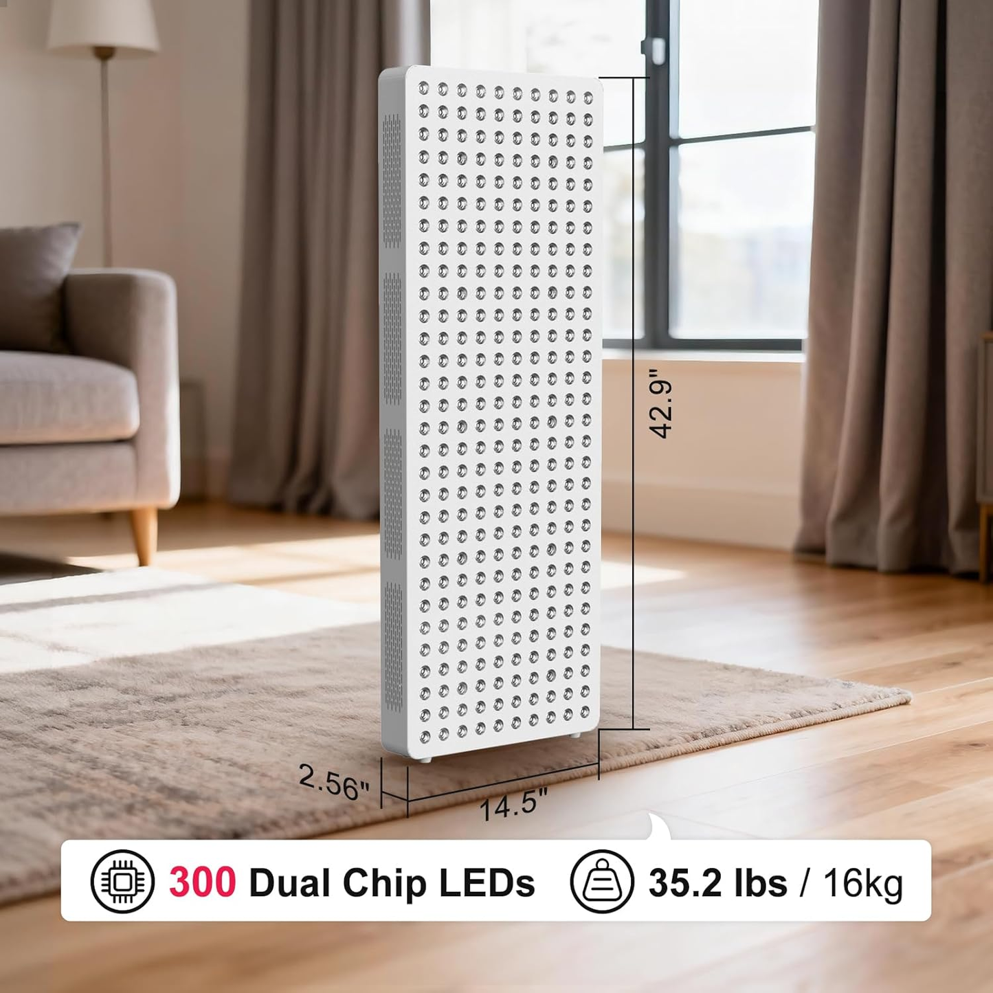 Red Light Therapy Panel Designed for Full Body Treatment, 7 Clinical Wavelengths, 300 Dual Chip LEDs, Timer Control