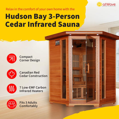 Hudson Bay 3-Person Cedar Corner Infrared Sauna with 7 Carbon Heaters