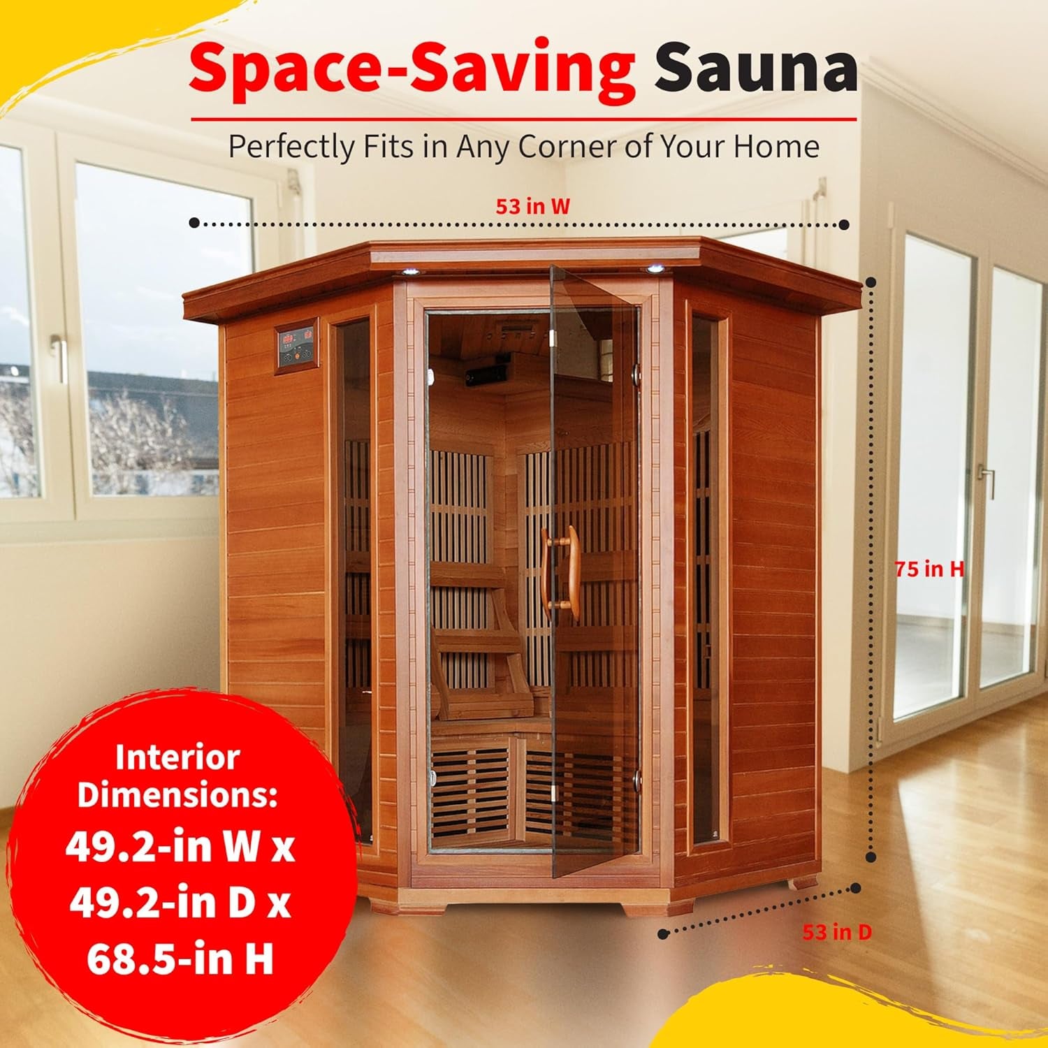 Hudson Bay 3-Person Cedar Corner Infrared Sauna with 7 Carbon Heaters
