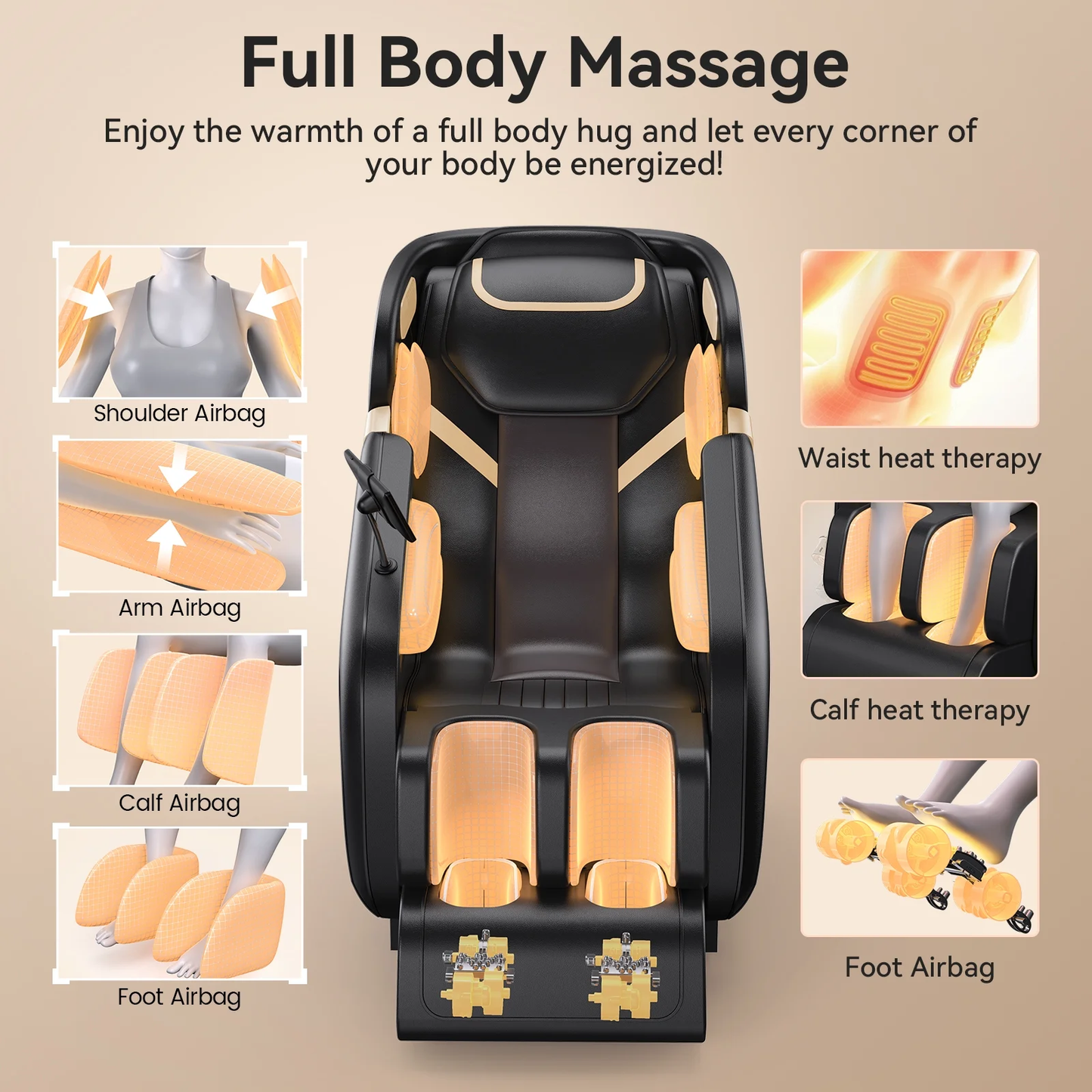 Massage Chair Built for Zero Gravity Relaxation, 4D Kneading, Heat Therapy, 40 Airbags, Bluetooth Control