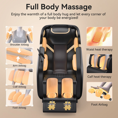 Massage Chair Built for Zero Gravity Relaxation, 4D Kneading, Heat Therapy, 40 Airbags, Bluetooth Control