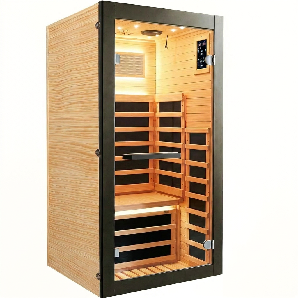 Infrared Sauna 1 Person Far Infrared Sauna Low EMF Indoor Sauna with Starry Light Ceiling Speakers Personal Dry Sauna for Home Gym Spa Fast Heating Easy Assembly 30.7X 30.7X62.2 — Studio Shot