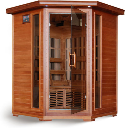 Hudson Bay 3-Person Cedar Corner Infrared Sauna - Experience Ultimate Relaxation with 7 Carbon Heaters
