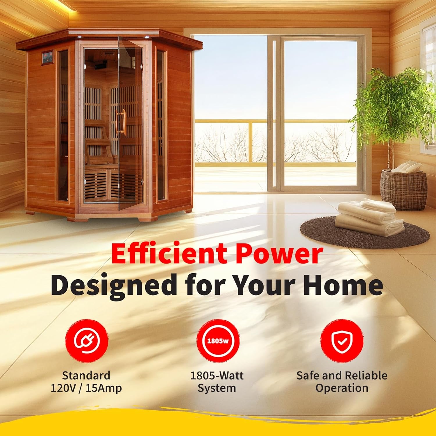 Hudson Bay 3-Person Cedar Corner Infrared Sauna with 7 Carbon Heaters