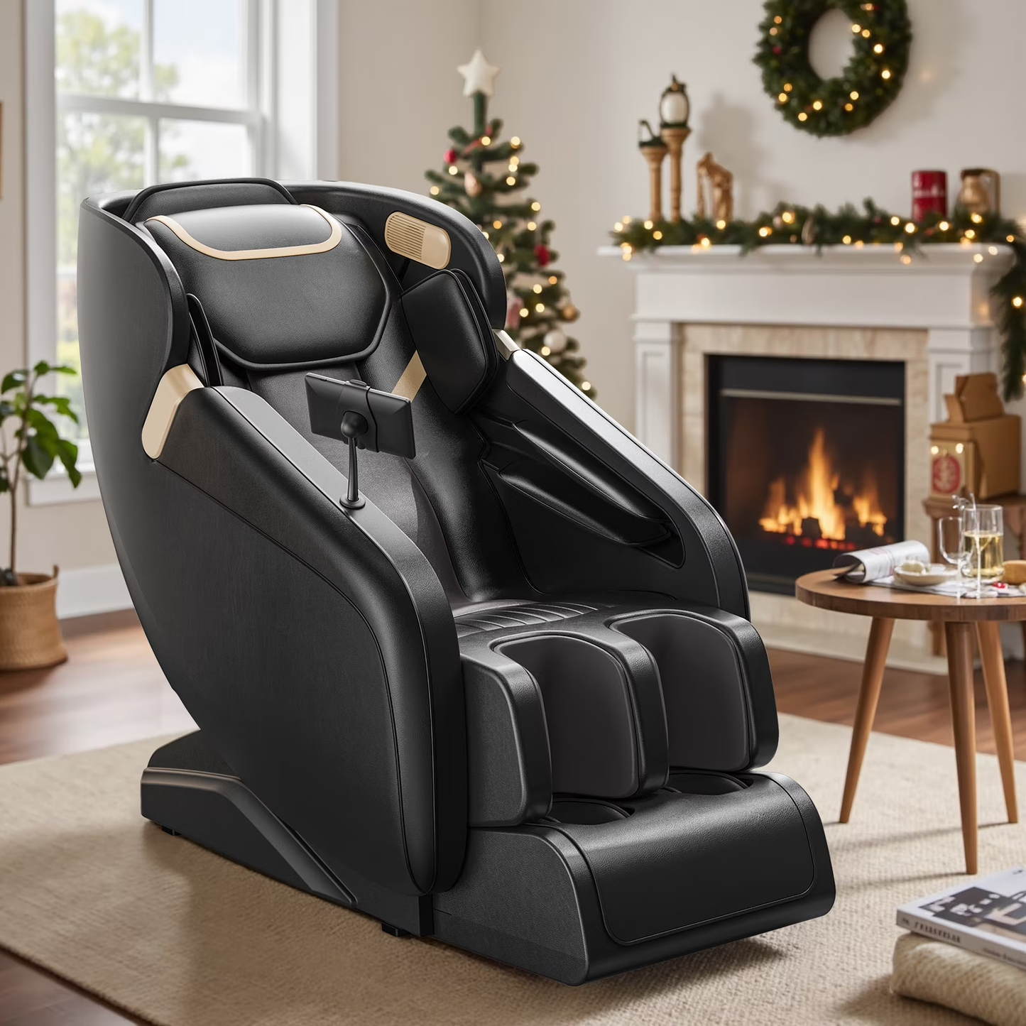 Massage Chair Built for Zero Gravity Relaxation, 4D Kneading, Heat Therapy, 40 Airbags, Bluetooth Control